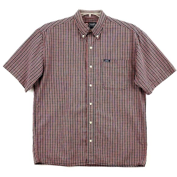 Ralph Lauren Chaps Men's Shirt Sz M Short Sleeve Button Down Red/Black Check - Picture 1 of 8